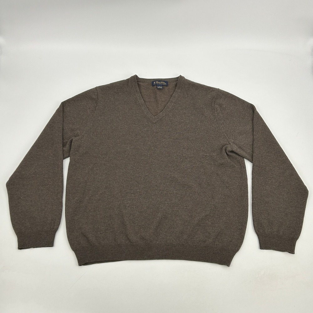 Brooks Brothers Sweater Mens L Brown V-Neck Extra Fine Italian Merino Wool Knit - Picture 2 of 8